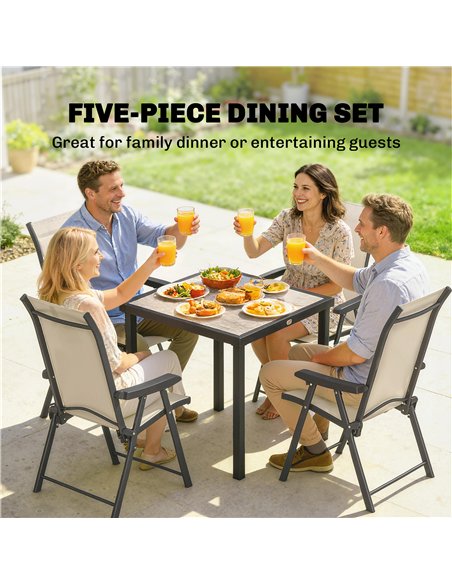 Outsunny 5 Pieces Outdoor Dining Set, Garden Dining Set for 4 with Square Table and Folding Chairs, Brown - pic 181268 | FastDaddyshop