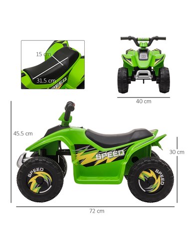 HOMCOM 18m+ Kids 6V Electric Ride on Car ATV Toy, Quad Bike with Forward Reverse, Green