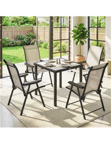 Outsunny 5 Pieces Outdoor Dining Set, Garden Dining Set for 4 with Square Table and Folding Chairs, Brown