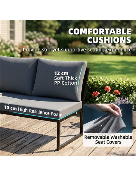 Outsunny 4 Seater Metal Garden Furniture Set, Corner Garden Sofa Set with 2 Loveseats, 2 Nesting Tables, Arm Side Trays, Teak - pic 181278 | FastDaddyshop