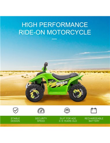HOMCOM 18m+ Kids 6V Electric Ride on Car ATV Toy, Quad Bike with Forward Reverse, Green
