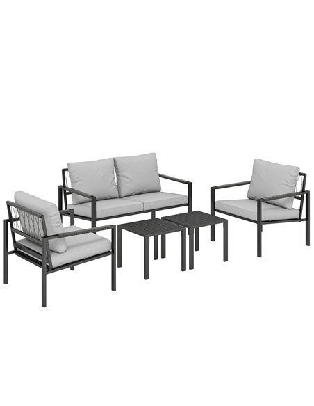 Outsunny 5 Piece Metal Garden Furniture Sofa Set with Thickened Cushions, Loveseat, 2 Armchairs, 2 Coffee Tables, Light Grey - pic 181283 | FastDaddyshop