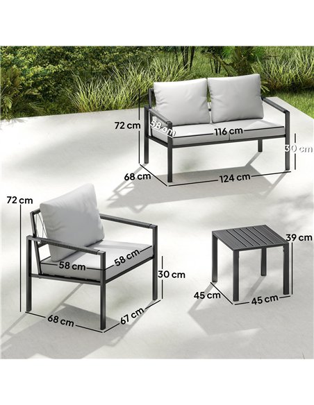 Outsunny 5 Piece Metal Garden Furniture Sofa Set with Thickened Cushions, Loveseat, 2 Armchairs, 2 Coffee Tables, Light Grey - pic 181285 | FastDaddyshop