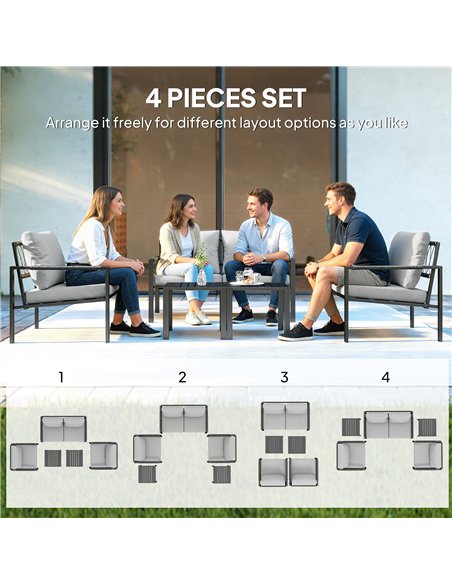 Outsunny 5 Piece Metal Garden Furniture Sofa Set with Thickened Cushions, Loveseat, 2 Armchairs, 2 Coffee Tables, Light Grey - pic 181286 | FastDaddyshop