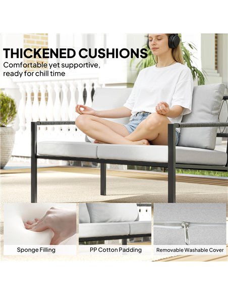 Outsunny 5 Piece Metal Garden Furniture Sofa Set with Thickened Cushions, Loveseat, 2 Armchairs, 2 Coffee Tables, Light Grey - pic 181287 | FastDaddyshop