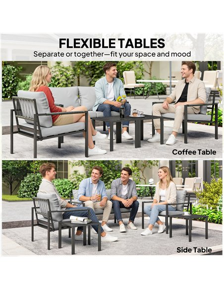 Outsunny 5 Piece Metal Garden Furniture Sofa Set with Thickened Cushions, Loveseat, 2 Armchairs, 2 Coffee Tables, Light Grey - pic 181289 | FastDaddyshop