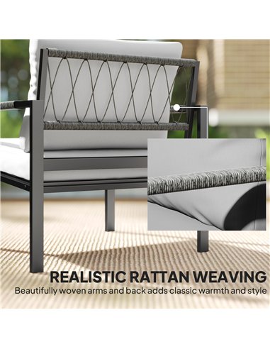 Outsunny 5 Piece Metal Garden Furniture Sofa Set with Thickened Cushions, Loveseat, 2 Armchairs, 2 Coffee Tables, Light Grey