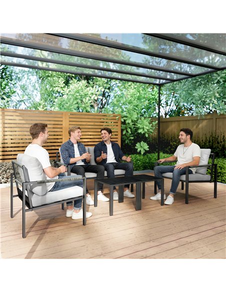 Outsunny 5 Piece Metal Garden Furniture Sofa Set with Thickened Cushions, Loveseat, 2 Armchairs, 2 Coffee Tables, Light Grey - pic 181291 | FastDaddyshop