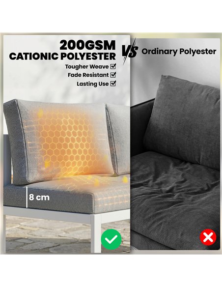 Outsunny 6 Seater Metal Garden Furniture Corner Sofa Set with 3 Loveseats, Faux Wood Table, Texteline Seat, Cushions, White - pic 181296 | FastDaddyshop