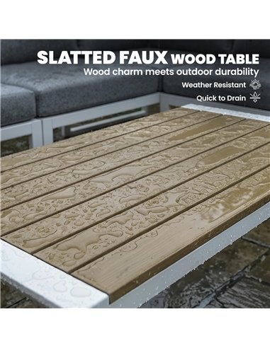 Outsunny 6 Seater Metal Garden Furniture Corner Sofa Set with 3 Loveseats, Faux Wood Table, Texteline Seat, Cushions, White