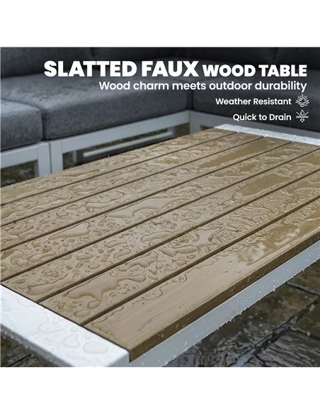 Outsunny 6 Seater Metal Garden Furniture Corner Sofa Set with 3 Loveseats, Faux Wood Table, Texteline Seat, Cushions, White - pic 181298 | FastDaddyshop