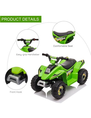 HOMCOM 18m+ Kids 6V Electric Ride on Car ATV Toy, Quad Bike with Forward Reverse, Green
