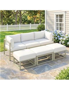 Outsunny Garden Daybed, 6 Piece Outdoor Sectional Sofa Set, Aluminium Patio Conversation Furniture Set with Coffee Table 2