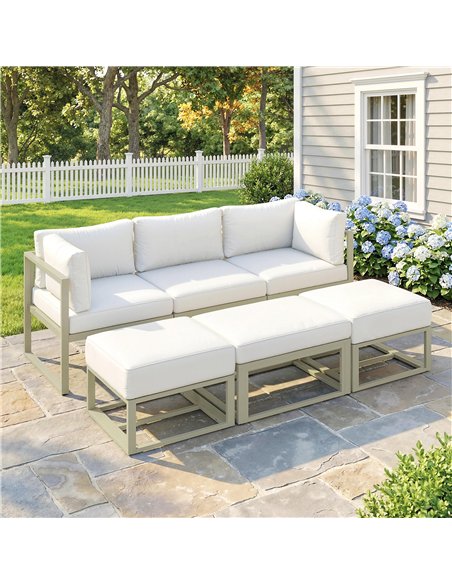 Outsunny Garden Daybed, 6 Piece Outdoor Sectional Sofa Set, Aluminium Patio Conversation Furniture Set with Coffee Table - pic 181302 | FastDaddyshop