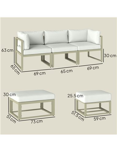 Outsunny Garden Daybed, 6 Piece Outdoor Sectional Sofa Set, Aluminium Patio Conversation Furniture Set with Coffee Table