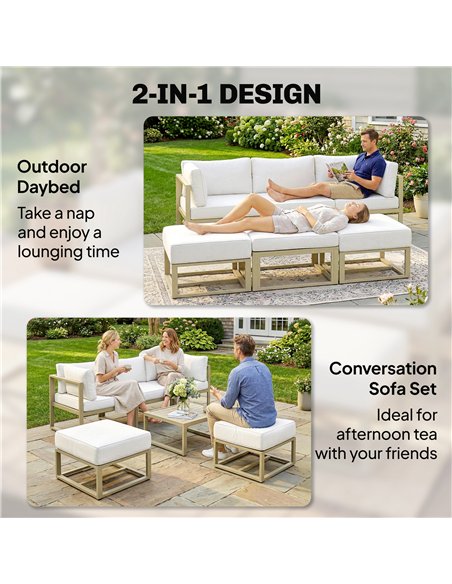 Outsunny Garden Daybed, 6 Piece Outdoor Sectional Sofa Set, Aluminium Patio Conversation Furniture Set with Coffee Table - pic 181304 | FastDaddyshop