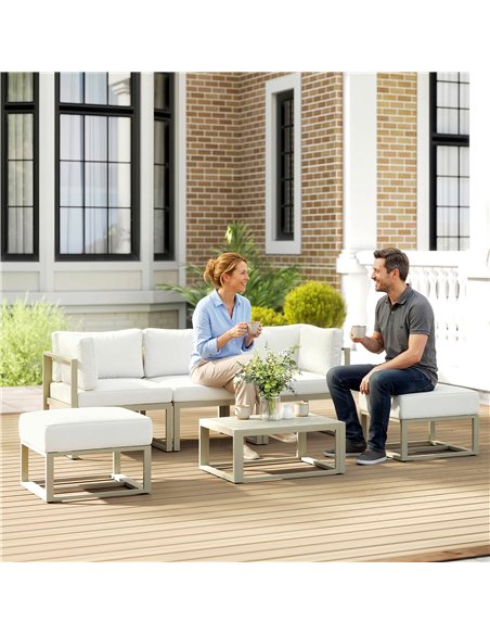 Outsunny Garden Daybed, 6 Piece Outdoor Sectional Sofa Set, Aluminium Patio Conversation Furniture Set with Coffee Table - pic 181309 | FastDaddyshop
