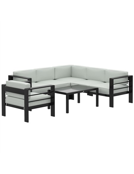 Outsunny 5-Piece Garden Corner Sofa Set with Cushions, 6 Seater Aluminium Garden Furniture Set with Coffee Table, Light Grey - pic 181310 | FastDaddyshop