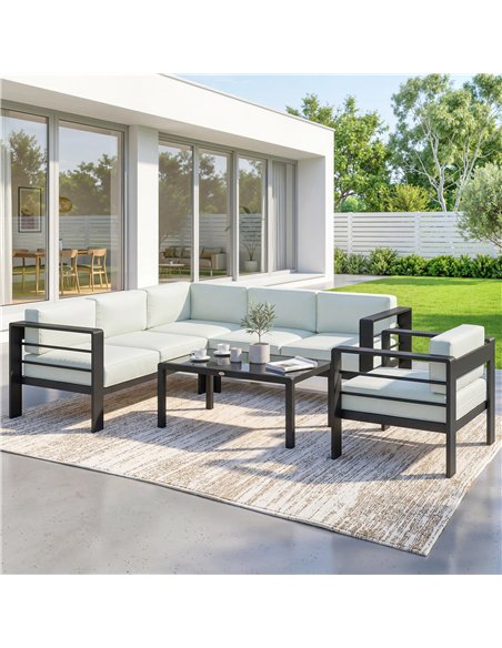Outsunny 5-Piece Garden Corner Sofa Set with Cushions, 6 Seater Aluminium Garden Furniture Set with Coffee Table, Light Grey - pic 181311 | FastDaddyshop