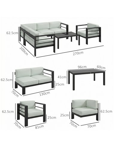 Outsunny 5-Piece Garden Corner Sofa Set with Cushions, 6 Seater Aluminium Garden Furniture Set with Coffee Table, Light Grey