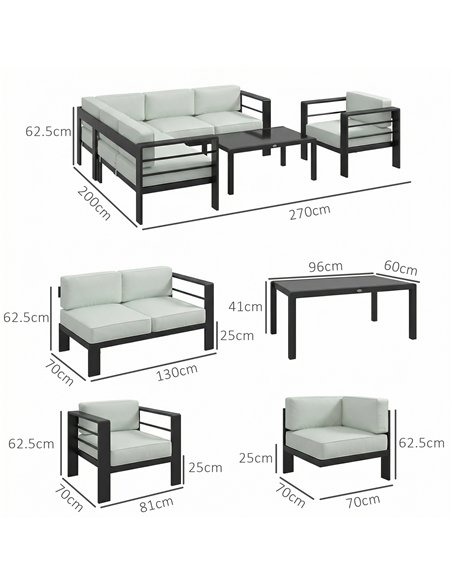 Outsunny 5-Piece Garden Corner Sofa Set with Cushions, 6 Seater Aluminium Garden Furniture Set with Coffee Table, Light Grey - pic 181312 | FastDaddyshop