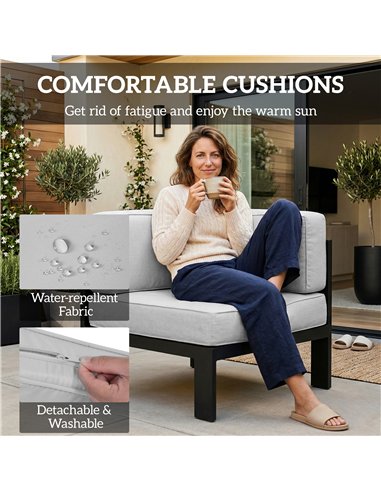 Outsunny 5-Piece Garden Corner Sofa Set with Cushions, 6 Seater Aluminium Garden Furniture Set with Coffee Table, Light Grey
