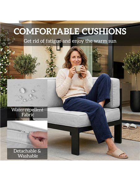 Outsunny 5-Piece Garden Corner Sofa Set with Cushions, 6 Seater Aluminium Garden Furniture Set with Coffee Table, Light Grey - pic 181313 | FastDaddyshop