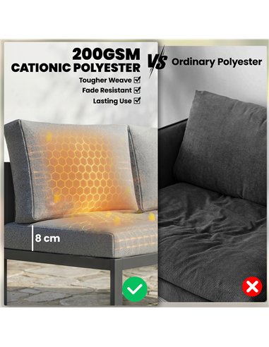 Outsunny 6 Seater Metal Garden Furniture Corner Sofa Set with 3 Loveseats, Faux Wood Table, Texteline Seat, Cushions, Dark Grey