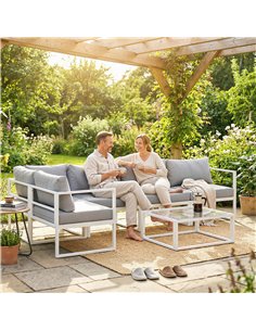 Outsunny 5 Seater Aluminium Garden Furniture Set, Garden Sofa Set with Thick Cushions for Patio and Balcony, Outdoor, Light Grey 2