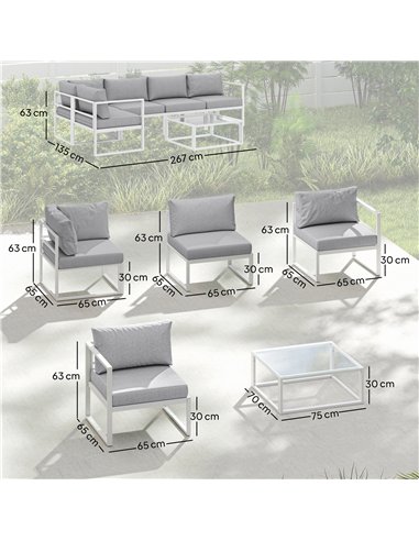 Outsunny 5 Seater Aluminium Garden Furniture Set, Garden Sofa Set with Thick Cushions for Patio and Balcony, Outdoor, Light Grey