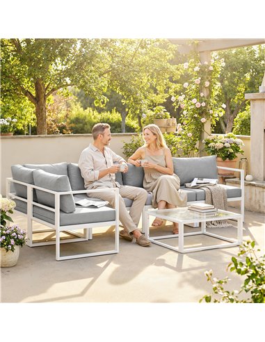 Outsunny 5 Seater Aluminium Garden Furniture Set, Garden Sofa Set with Thick Cushions for Patio and Balcony, Outdoor, Light Grey