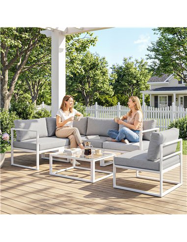 Outsunny 5 Seater Aluminium Garden Furniture Set, Garden Sofa Set with Thick Cushions for Patio and Balcony, Outdoor, Light Grey