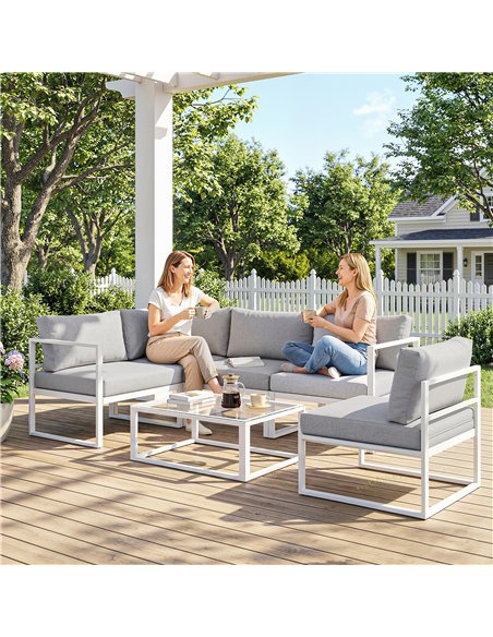 Outsunny 5 Seater Aluminium Garden Furniture Set, Garden Sofa Set with Thick Cushions for Patio and Balcony, Outdoor, Light Grey - pic 181336 | FastDaddyshop