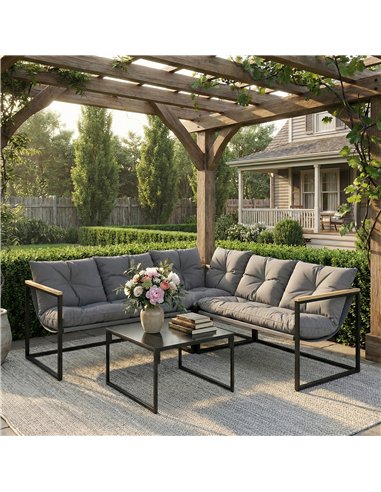 Outsunny 4 Piece Garden Furniture Set with Thick Cushions and Coffee Table, Patio Conversation Set for Porch, Balcony, Deck, Gre