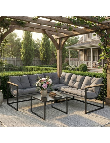 Outsunny 4 Piece Garden Furniture Set with Thick Cushions and Coffee Table, Patio Conversation Set for Porch, Balcony, Deck, Gre - pic 181338 | FastDaddyshop