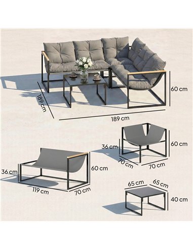 Outsunny 4 Piece Garden Furniture Set with Thick Cushions and Coffee Table, Patio Conversation Set for Porch, Balcony, Deck, Gre