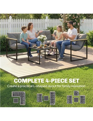 Outsunny 4 Piece Garden Furniture Set with Thick Cushions and Coffee Table, Patio Conversation Set for Porch, Balcony, Deck, Gre