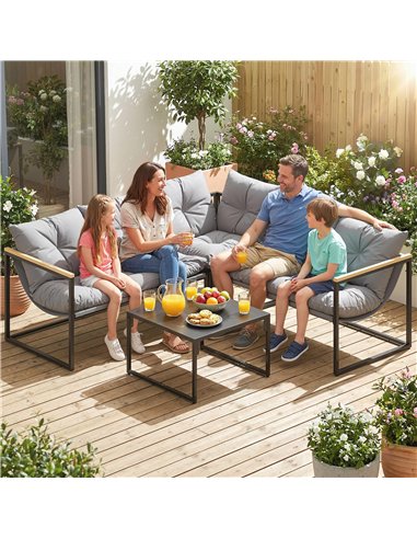 Outsunny 4 Piece Garden Furniture Set with Thick Cushions and Coffee Table, Patio Conversation Set for Porch, Balcony, Deck, Gre