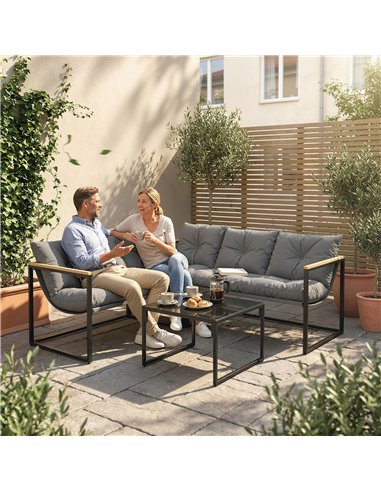 Outsunny 4 Piece Garden Furniture Set with Thick Cushions and Coffee Table, Patio Conversation Set for Porch, Balcony, Deck, Gre