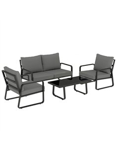 Outsunny 4 Piece Garden Furniture Set, Outdoor Sofa Set with Loveseat, 2 Armchairs, Coffee Table and Cushions
