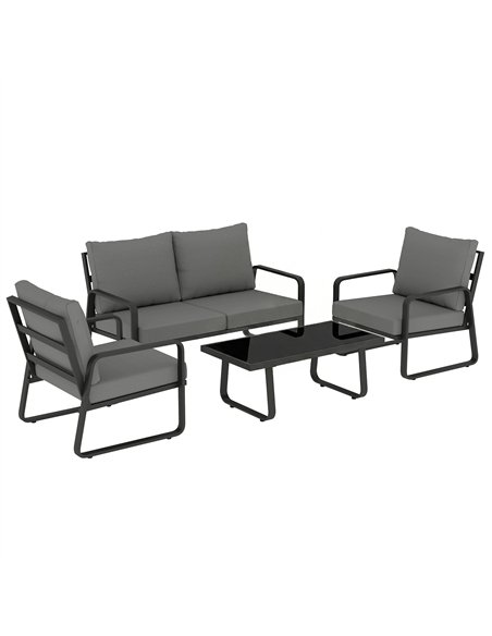 Outsunny 4 Piece Garden Furniture Set, Outdoor Sofa Set with Loveseat, 2 Armchairs, Coffee Table and Cushions - pic 181346 | FastDaddyshop
