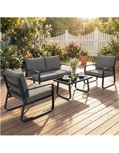 Outsunny 4 Piece Garden Furniture Set, Outdoor Sofa Set with Loveseat, 2 Armchairs, Coffee Table and Cushions 2