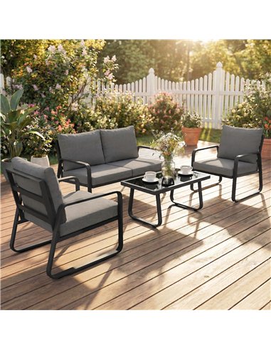 Outsunny 4 Piece Garden Furniture Set, Outdoor Sofa Set with Loveseat, 2 Armchairs, Coffee Table and Cushions