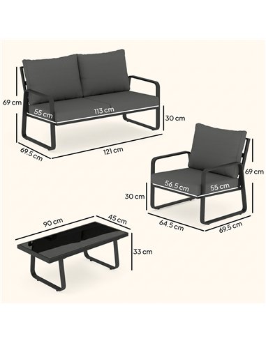 Outsunny 4 Piece Garden Furniture Set, Outdoor Sofa Set with Loveseat, 2 Armchairs, Coffee Table and Cushions