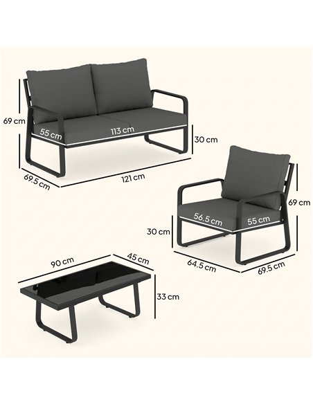 Outsunny 4 Piece Garden Furniture Set, Outdoor Sofa Set with Loveseat, 2 Armchairs, Coffee Table and Cushions - pic 181348 | FastDaddyshop