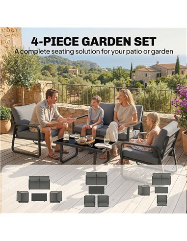 Outsunny 4 Piece Garden Furniture Set, Outdoor Sofa Set with Loveseat, 2 Armchairs, Coffee Table and Cushions