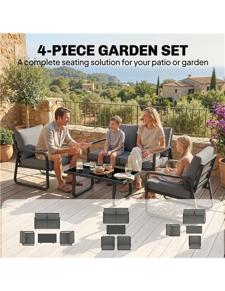 Outsunny 4 Piece Garden Furniture Set, Outdoor Sofa Set with Loveseat, 2 Armchairs, Coffee Table and Cushions - pic 181349 | FastDaddyshop