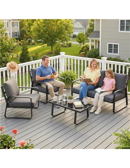 Outsunny 4 Piece Garden Furniture Set, Outdoor Sofa Set with Loveseat, 2 Armchairs, Coffee Table and Cushions - pic 181353 | FastDaddyshop