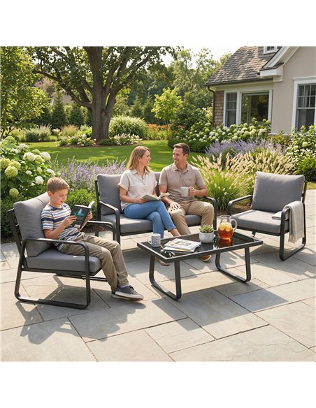 Outsunny 4 Piece Garden Furniture Set, Outdoor Sofa Set with Loveseat, 2 Armchairs, Coffee Table and Cushions - pic 181354 | FastDaddyshop
