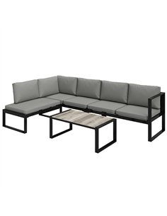 Outsunny 4 Piece Garden Furniture Set, Garden Sofa Set with 2 Loveseats, Armless Chair, Coffee Table for Balcony, Dark Grey